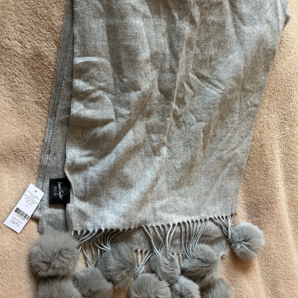 Luxuriously Soft Gray Scarf with Pom Poms